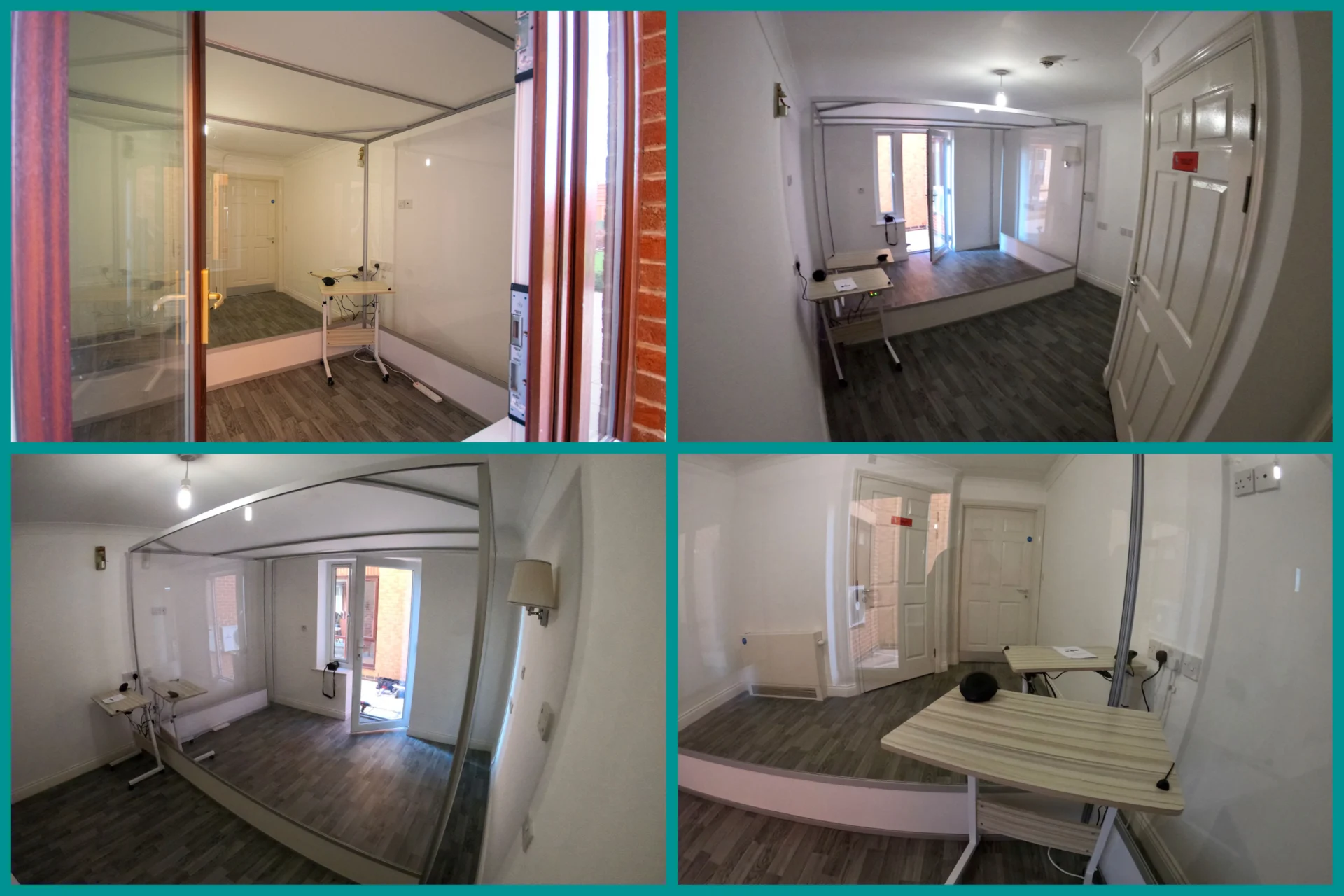 care home internal visitor pod collage