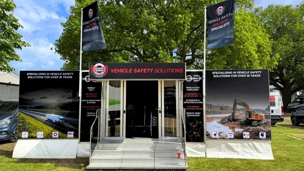 Park Safe Group exhibition stand displaying vehicle safety solutions and technology.